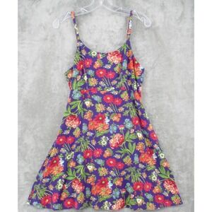 Vintage Lizsport Dress Womens 8 Petite Floral Mini Boho Tropical Skater Zip